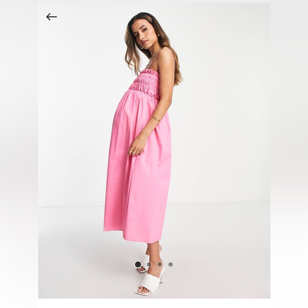 ISO GLAMOROUS BLOOM CAMI TRAPEZE MIDI DRESS W SHIRRING BUST IN PINK